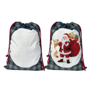 Sublimation Christmas Blanks Santa Sack Drawstring Buffalo Plaid Linen