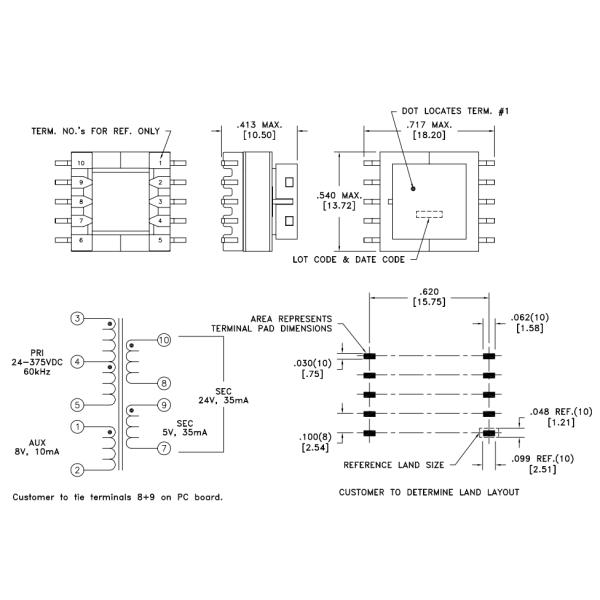 SMD SMPS Flyback Transformer For Industrial Controls 750316908
