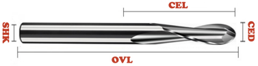 Tungsten Cobalt Alloy 2 Flute Ballnose End Mill Spiral Edge