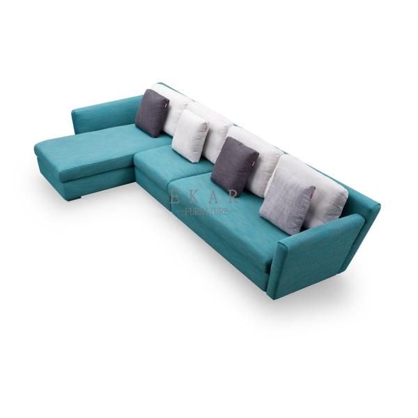 Buy 5 Seater Couch L Shape Blue Fabric Corner Sectional Sofa at wholesale prices