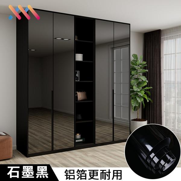 Furniture Films Modern Black High Glossy Peel Stick Wallpapers Self-Adhesive Heat Resistant Oil Water Proof Plain Color Kitchen Decoration Film