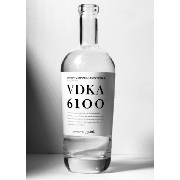 750ml VDKA 6100 VODKA GLASS BOTTLE, SUPER FLINT, PAPER LABEL DECORTION, New Zealand Vokda