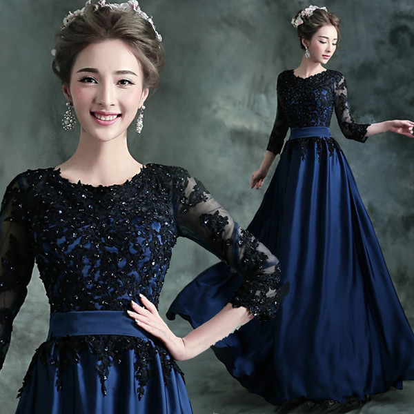 Buy Black O Neck Three Quarter Sleeves Elegant Evening Dresses TSJY013 at wholesale prices