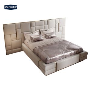 Mail Packing Soft Bed Luxe Leather Back Super Kingsize Frame Leather Bed 1.8 m