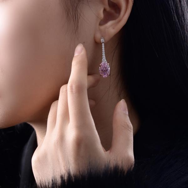 925 Sterling Silver Zircon Long Oval Earrings Customized Color