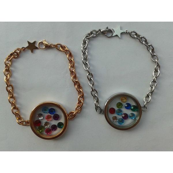 Ladies 316L Stainless Steel Rose Gold Fashion Round Floating Glass Locket Bracelets