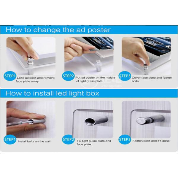 Silver Single Side LED Slim Crystal Frame Light Box Wall Display Round Corner