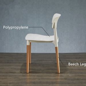 Contemporary Wooden Dining Chairs With White Plastic Sitting Surface
