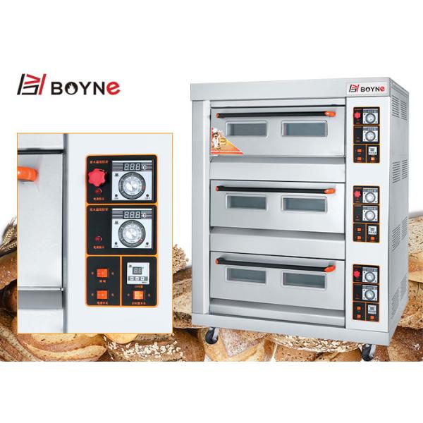 Three deck Six Trays Gas Oven Bakery Pizza Oven With Stone For Restaurant