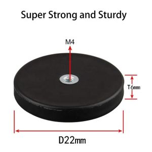 Neodymium Round Magnet D22x6mm with M4 Flat Female Thread Gripper and Rubber