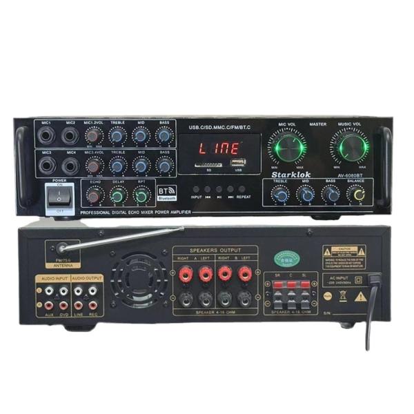 AV-6080BT 1000W 7-Channel Fixed Impedance Amplifier Home Car Metal Receivers USB