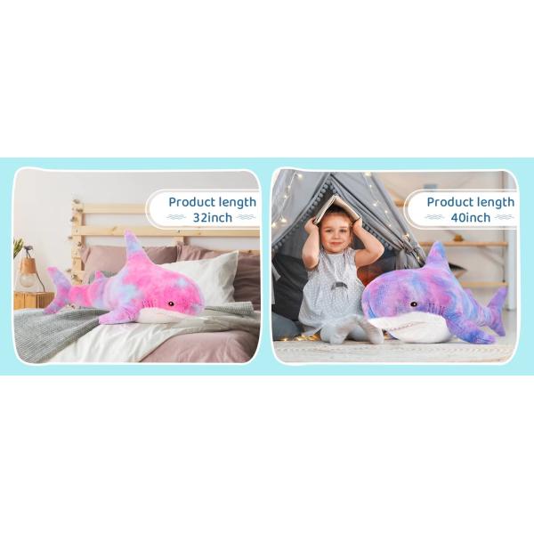 MorisMos Purple 40in Giant Shark Plush Pillow Soft Cotton Kids' Stuffed Animal Toy with PP Filling Cute Chubby Shark