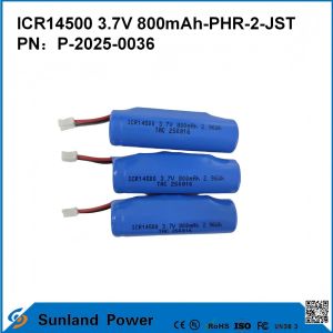 ICR14500 3.7V 800mAh-PHR-2-JST-10mm Wire Battery