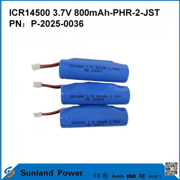 ICR14500 3.7V 800mAh-PHR-2-JST-10mm Wire Battery