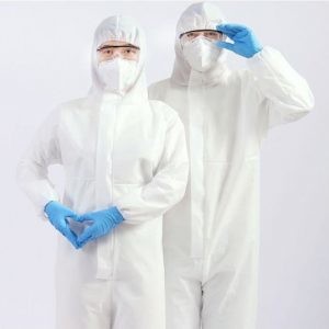 Hospital Breathable Chemical Disposable Protection Suit With Elastic Cuffs