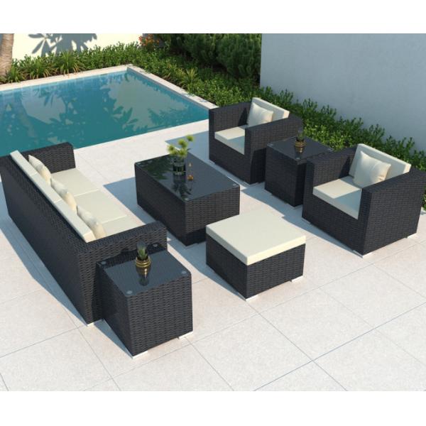 Luxury Modern Patio Garden Furniture Black Rattan Outdoor Sofa Coffee Table Set Steel Rattan Chair Outdoor Furniture
