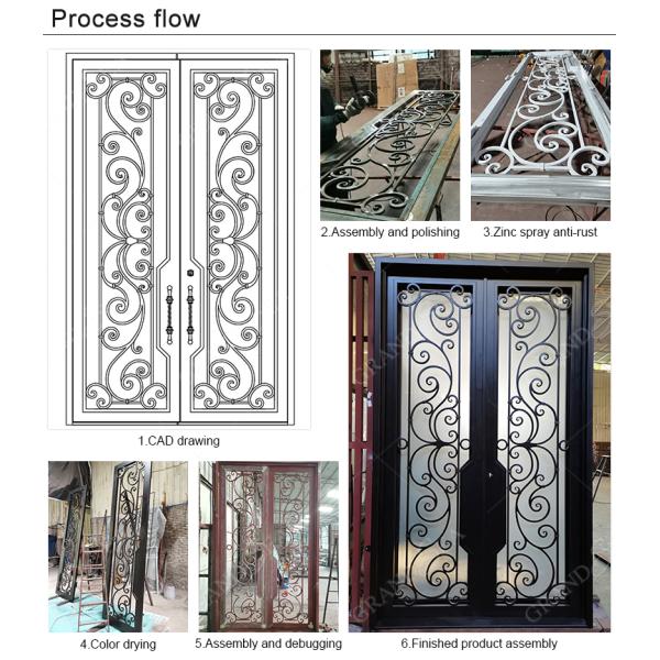 Modern Screen Custom Arches Top Exterior Front Double Entry Iron Glass Door Villa Front Entry Iron Pivot Door