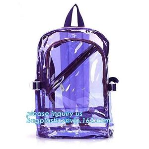 China Multi-pockets School Outdoor Clear Transparent PVC Daypack Backpack, Heavy-duty clear PVC school travel backpack with pa on sale