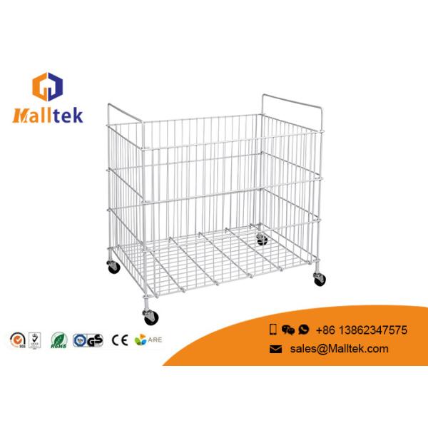 Buy Supermarket Zinc Metal Wire Mesh Stacking Baskets Easy To Move With Wheels at wholesale prices
