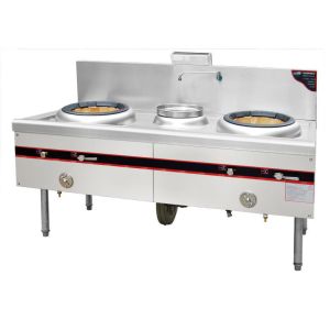 China Stainless Steel Commercial Gas Cooking Stoves With 2 Burners 1 Spare Water Pot on sale