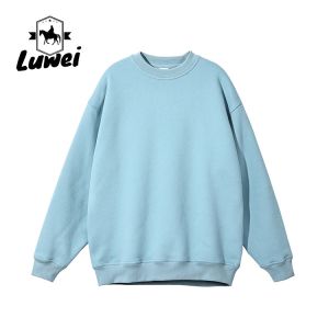 Custom Long Sleeve Solid Color Clothing Organic Embroidery Oversize Man Pullover