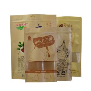 Custom Smell Proof Stand Up Compostable Kraft Pouches With Window