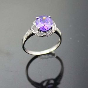 Sterling SilverJewelry 7mmX9mm Oval Purple Amethyst Cubic Zircon Ring(F44)