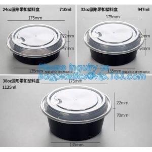 1000ml Black Disposable Biodegradable Bento Food Noodles Container PP Plastic