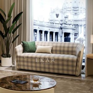 Modern Design Fabric Plaid Love Seat Lounge Room Living Room Sofa
