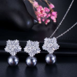 Women's Jewelry Set Wedding Party Water drop Red CZ Crystal Necklace Earrings