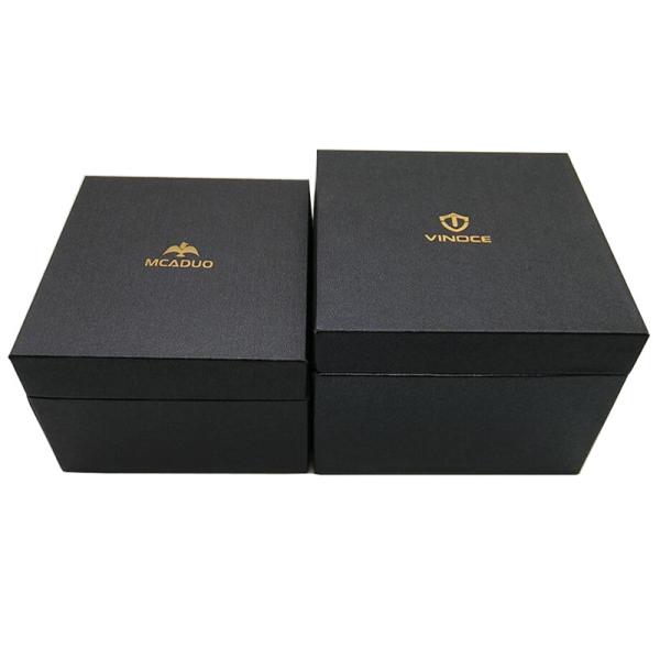 Custom Logo Luxury Paper Gift Box Packaging Black Watch Boxes Cases With Gold Stamping