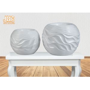 Wavy Pattern Glossy White Fiberglass Centerpiece Table Vases Ball Shape