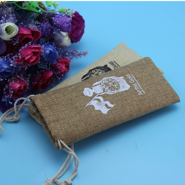 Hand Made Printed Jute Drawstring Bag Wear Resistant For Christmas Gift Packing