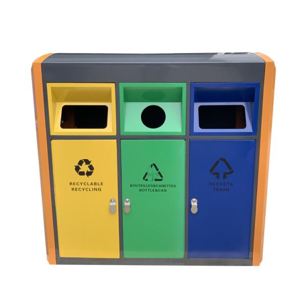 Buy Powder Coating 3 Compartments 30L Metal Recycling Bin at wholesale prices