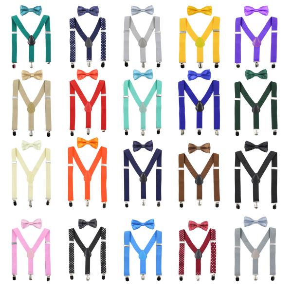 Black Leisure Cotton Children'S Clothing Accessories Elastic Suspenders Y Back Bowtie