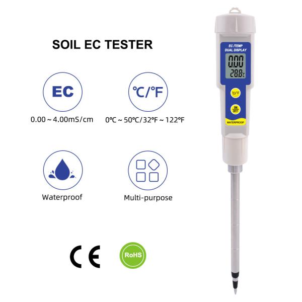 Soil EC Temperature Tester 2-in-1 Waterproof Meter With 0.00 - 4.00mS/cm Range