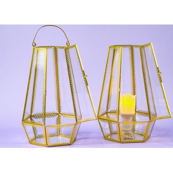 Hexagon portable glass wind lamp handle Europe decoration creative home glass