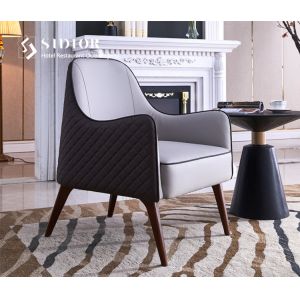 72cm Comfortable Dark Grey Leather Armchair With Solid Wood Legs