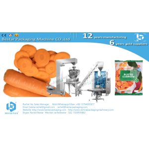 China Fresh salad sliced carrot pouch packaging machine with labeling on sale