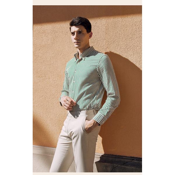 Customized Green Striped Long-Sleeved Men's Business Formal Shirt for Spring Season