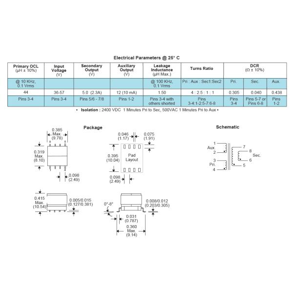 EP7 EPC3683GE-LF SMPS PoE Synchronous Flyback Transformer High Frequency Ferrite Core Electric Transformer Voltage