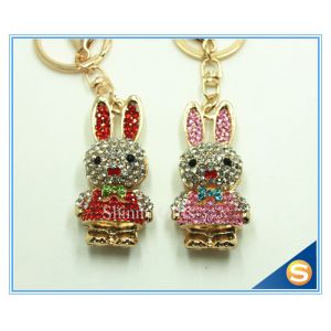 Trendy Rhinestone Cute Rabbit Shape Crystal Gold Plated Key Chain For Handbag