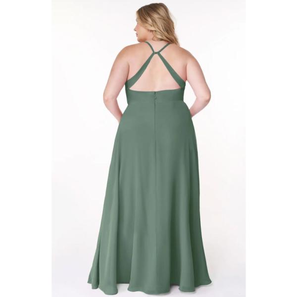 Sexy V-Neck Plus Size Chiffon Evening Dress Long Spaghetti Straps V-neck Princess A-Line Keyhole Pleated Sleeveless
