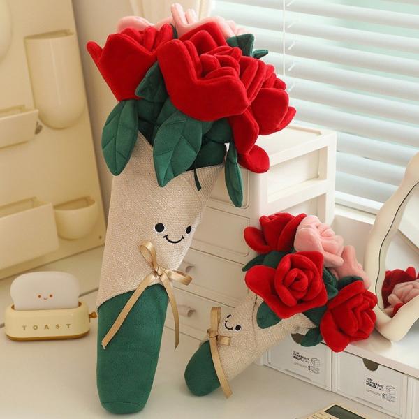 Pink Rose Couple Festival Birthday Gifts for Girls Wholesale Rose Artificial Flower Bouquet