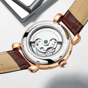 Genuine Leather Mens Winner Automatic Mechanical Watch Moon Phase Automatic