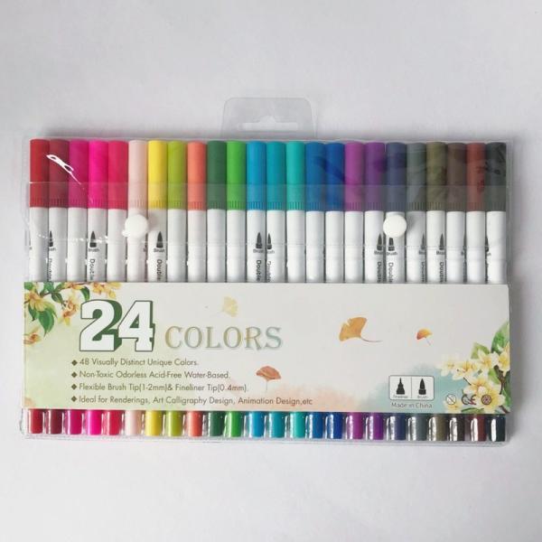 12/24/36/48/60/80/100 Colors Fineliners Water Color Art Markers Pen Dual Tip Brush Set
