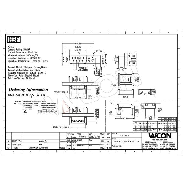 Male Dual Row IDC Type D Sub Connector PBT Brass 9 Pin Piercing line