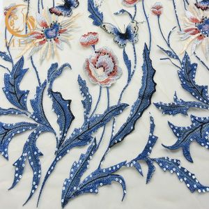 Polyester Beaded Embroidered Mesh Lace Fabric 135cm Width By The Yard