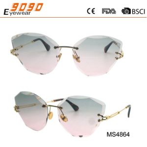 New arrival Rimless metal sunglasses with plastic tip,UV 400 Protection Lens