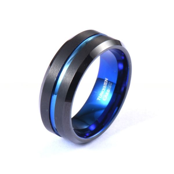 Blue Channel Classic Style Black Tungsten Wedding Bands for Her and Him in Other
